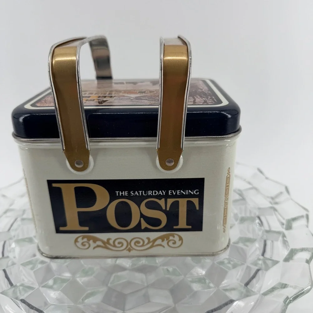 Saturday Evening Post Tin Box Collectible VTG Metal Trinket Storage Picnic Scene